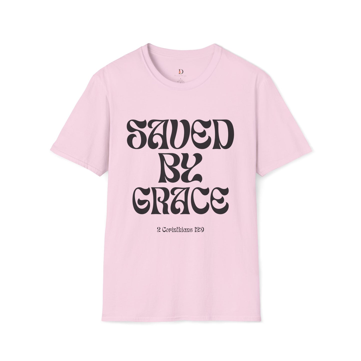 Saved by Grace (Black Letter) Unisex Softstyle T-Shirt