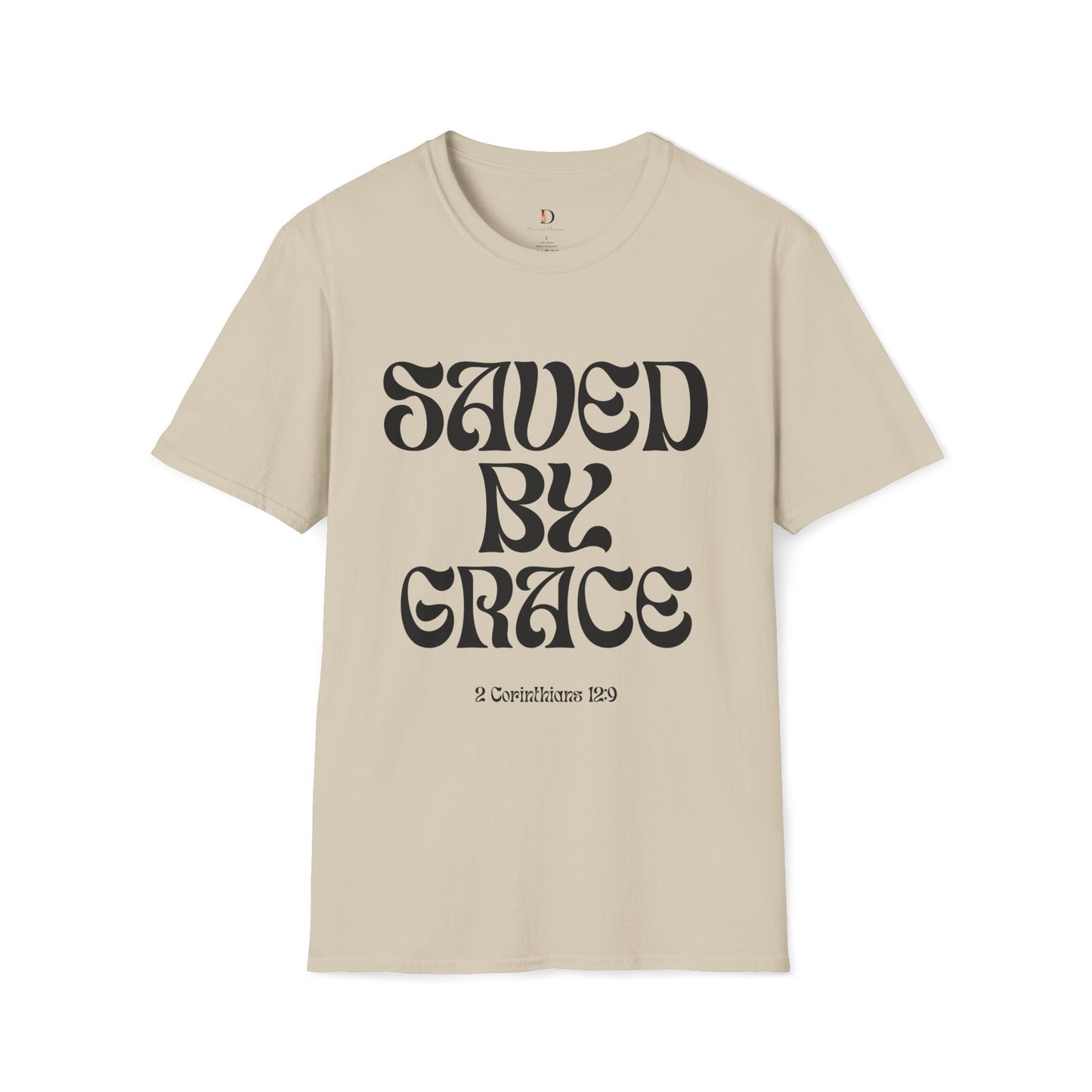 Saved by Grace (Black Letter) Unisex Softstyle T-Shirt
