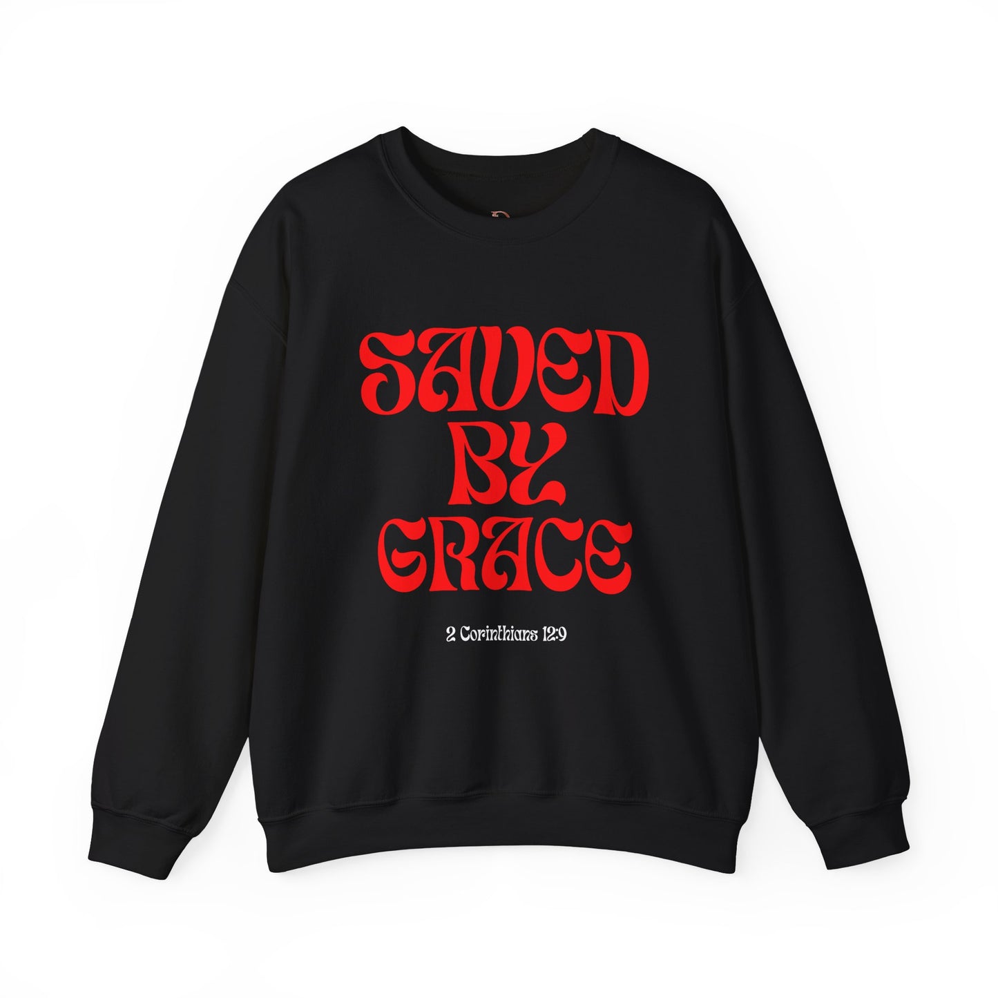 Saved by Grace (Black & Red) Unisex Heavy Blend™ Crewneck Sweatshirt