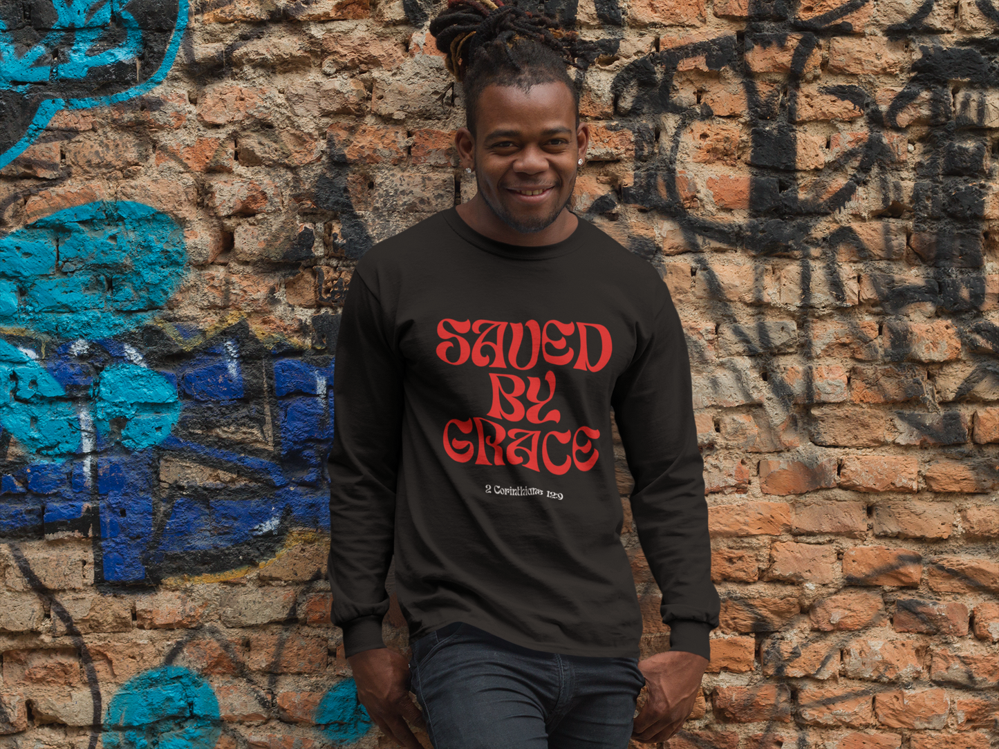 Saved by Grace (Black & Red) Unisex Heavy Blend™ Crewneck Sweatshirt
