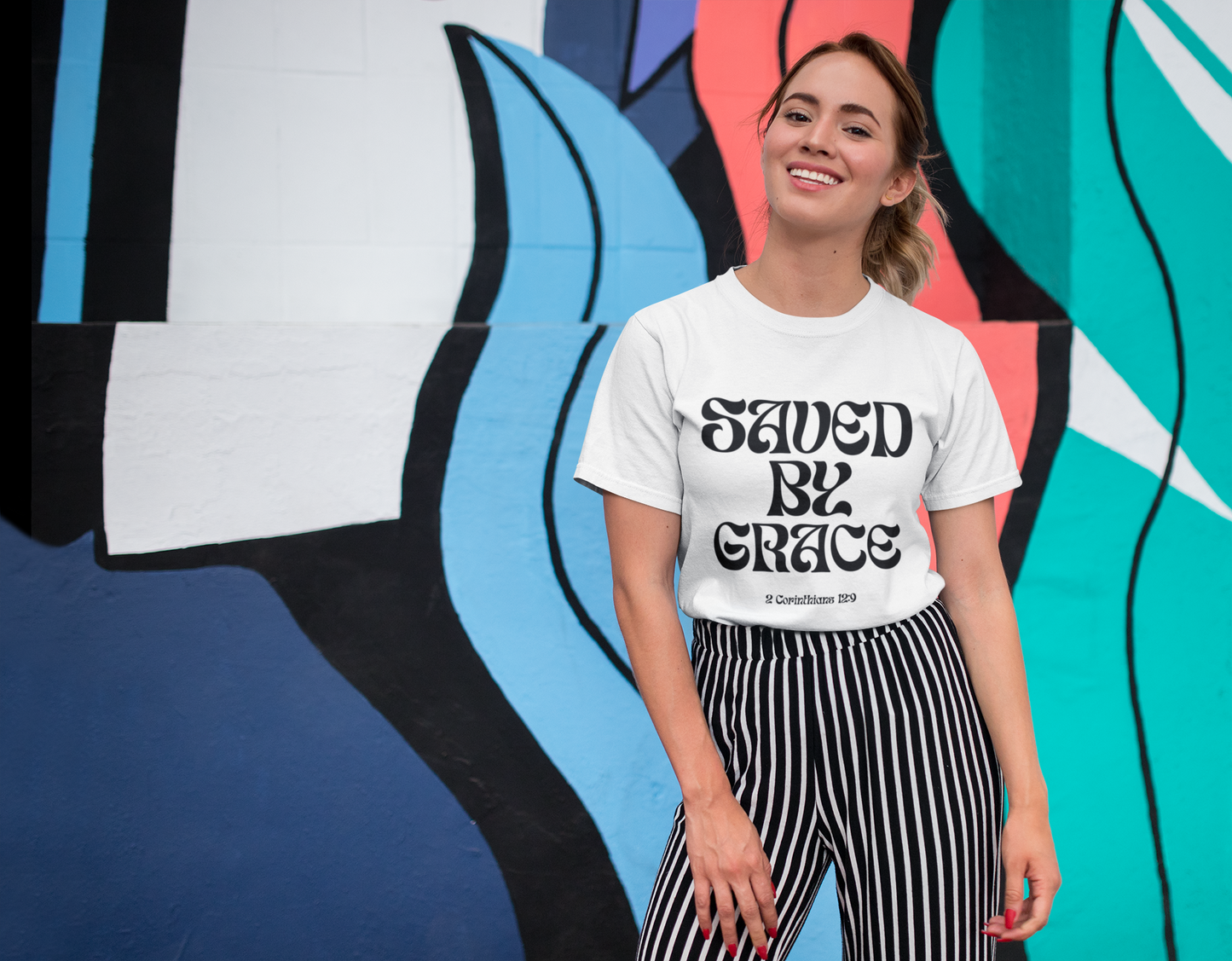 Saved by Grace (Black Letter) Unisex Softstyle T-Shirt