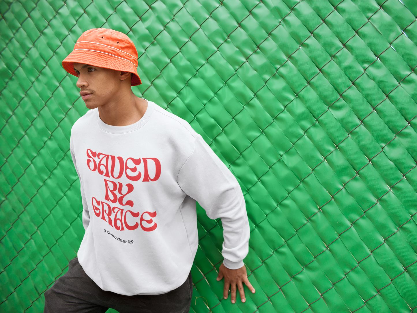 Saved by Grace (White & Red) Unisex Heavy Blend™ Crewneck Sweatshirt