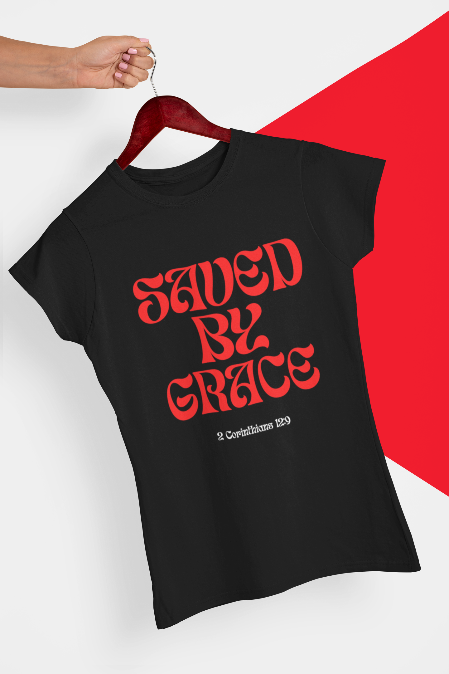 Saved by Grace (Black & Red) Unisex Softstyle T-Shirt