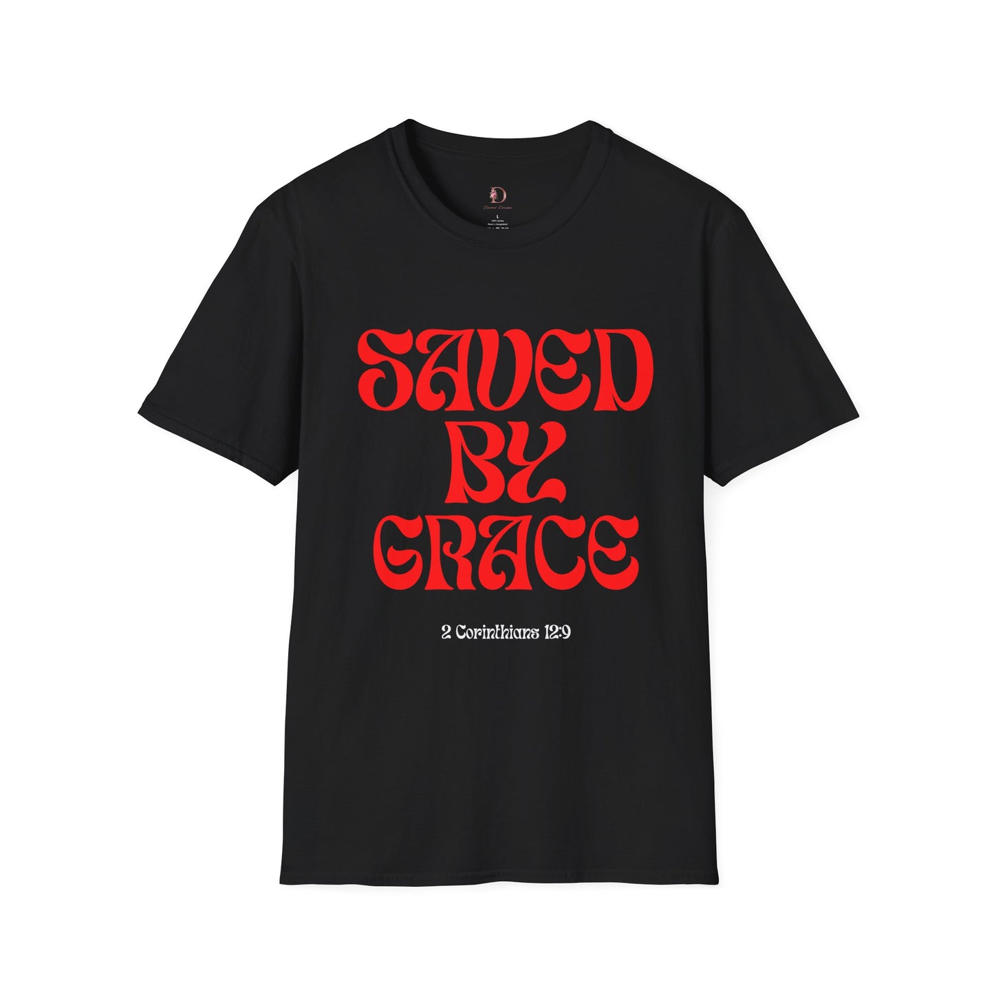 Saved by Grace (Black & Red) Unisex Softstyle T-Shirt