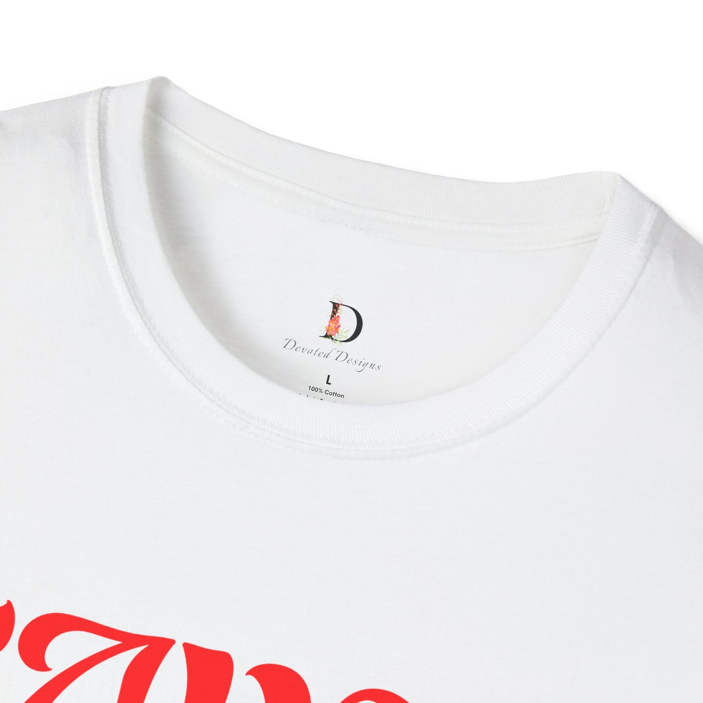 Saved by Grace (White & Red) Unisex Softstyle T-Shirt