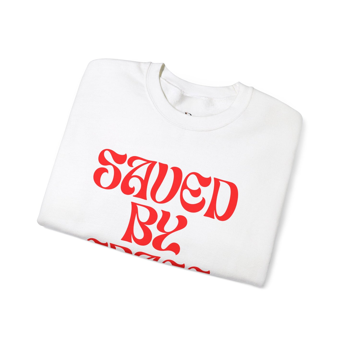 Saved by Grace (White & Red) Unisex Heavy Blend™ Crewneck Sweatshirt