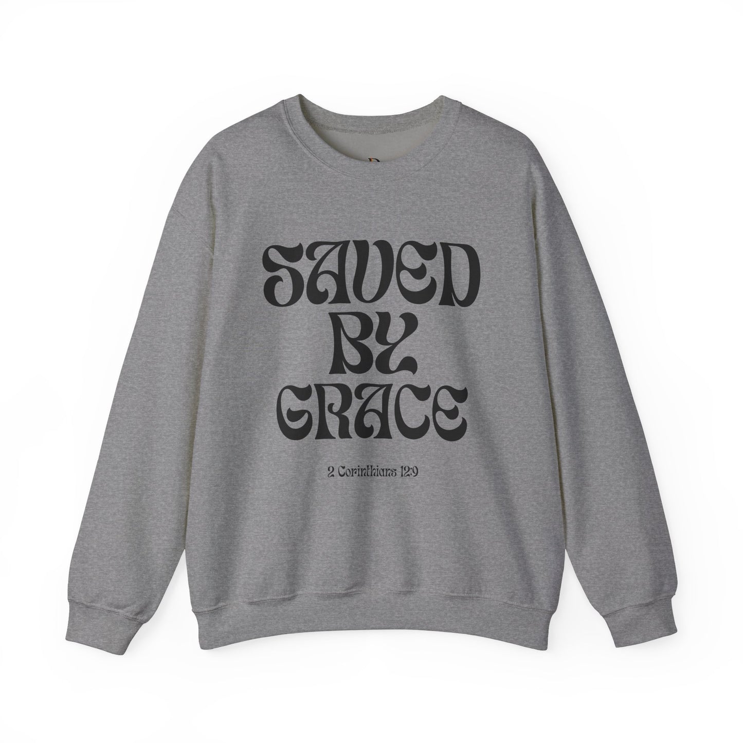 Saved by Grace (Black Letter) Unisex Heavy Blend™ Crewneck Sweatshirt