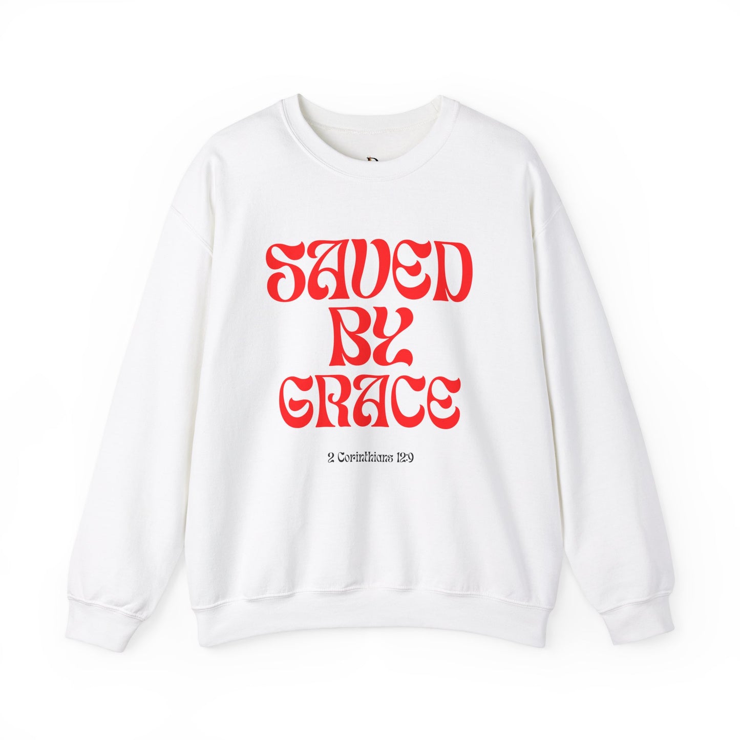 Saved by Grace (White & Red) Unisex Heavy Blend™ Crewneck Sweatshirt