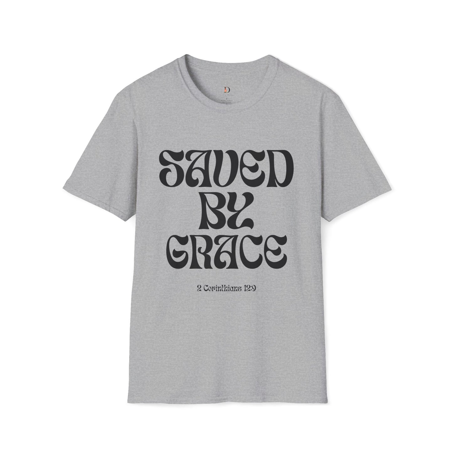 Saved by Grace (Black Letter) Unisex Softstyle T-Shirt